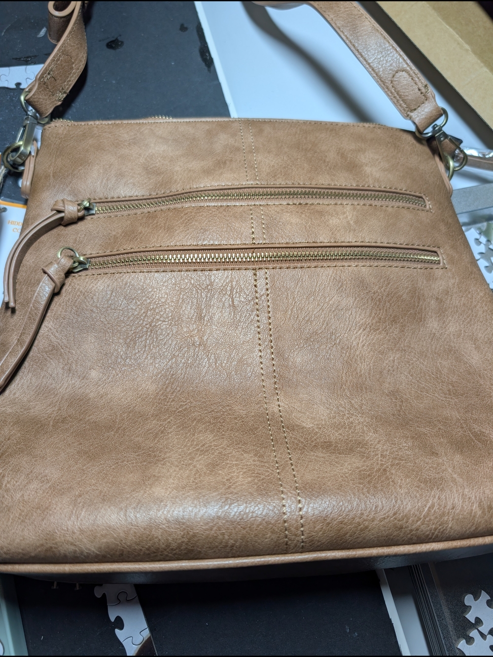 Conceal Carry Tan Crossbody Bag with Dual Front Zippers
